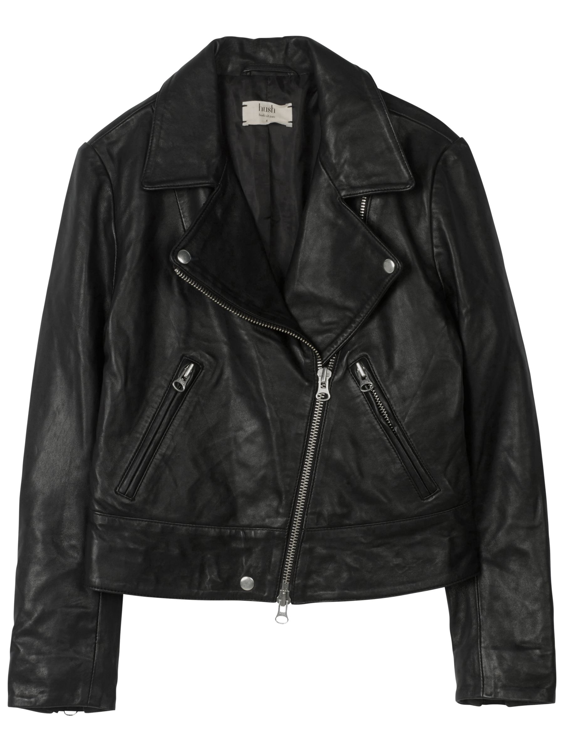 hush Onyx Leather Jacket, Black at John Lewis & Partners