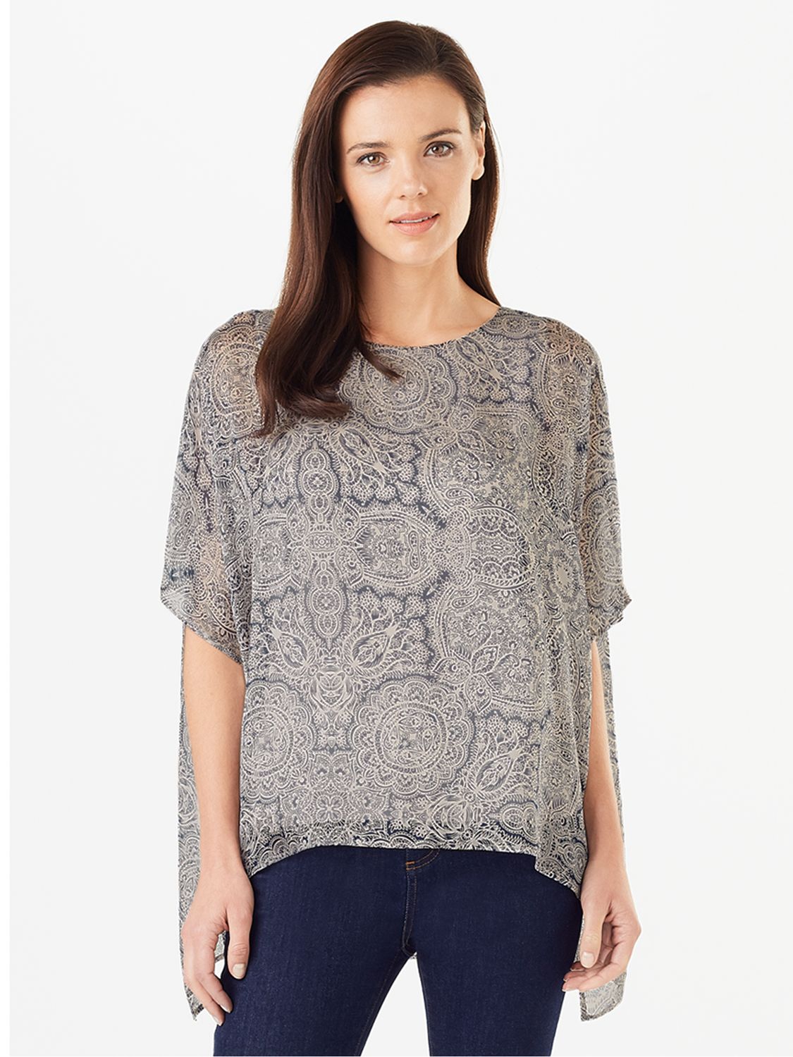 Phase Eight Natalie Paisley Print Blouse, Navy/Nude