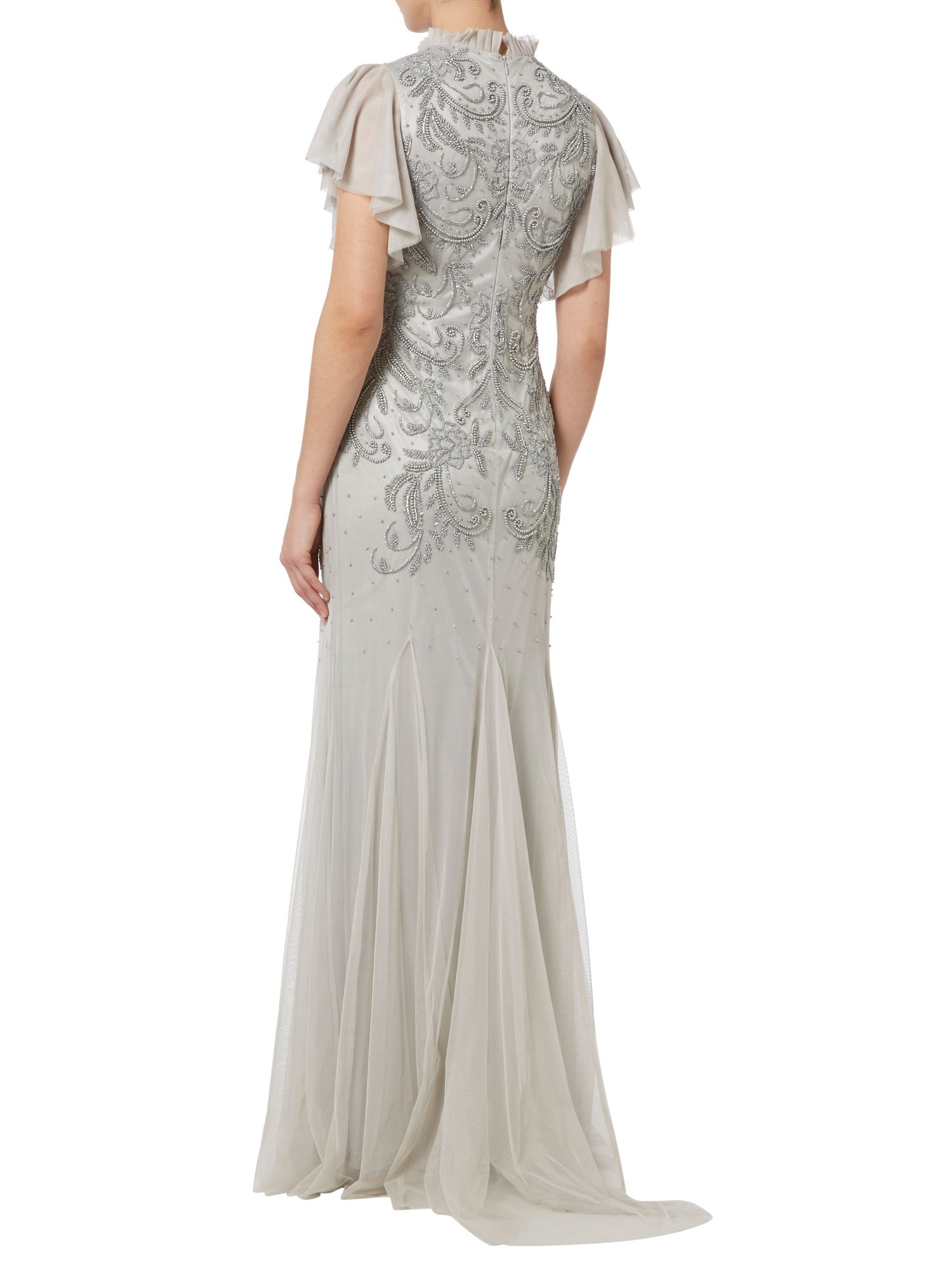 Raishma Embellish Frill Gown, Silver