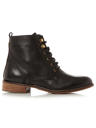 Dune Quincey Lace Up Ankle Boots, Black Leather