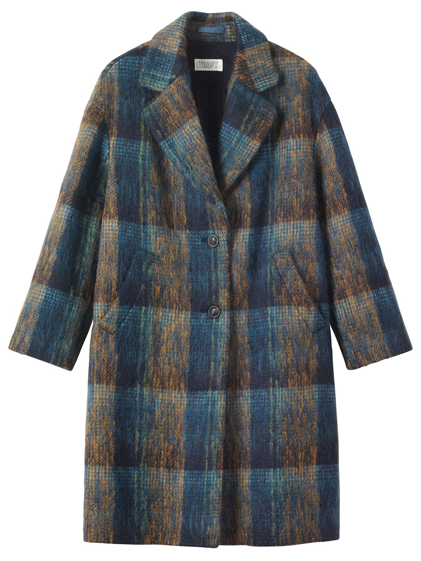 Toast Brushed Wool Mohair Coat, Teal/Ochre at John Lewis & Partners