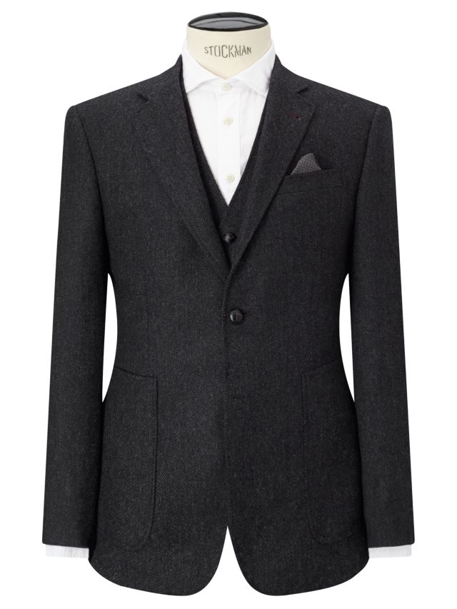 Berwin & Berwin Herringbone Wool Tailored Suit Jacket, Charcoal