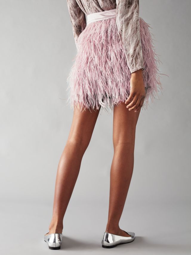 Starburst Feather Skirt in Pink L / Pink