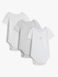 John Lewis & Partners Baby GOTS Organic Cotton Stars and Stripe Bodysuits, Pack of 3, Grey/White