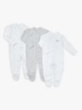 ANYDAY John Lewis & Partners Baby Stars Long Sleeve GOTS Organic Cotton Sleepsuit, Pack of 3, Grey/White