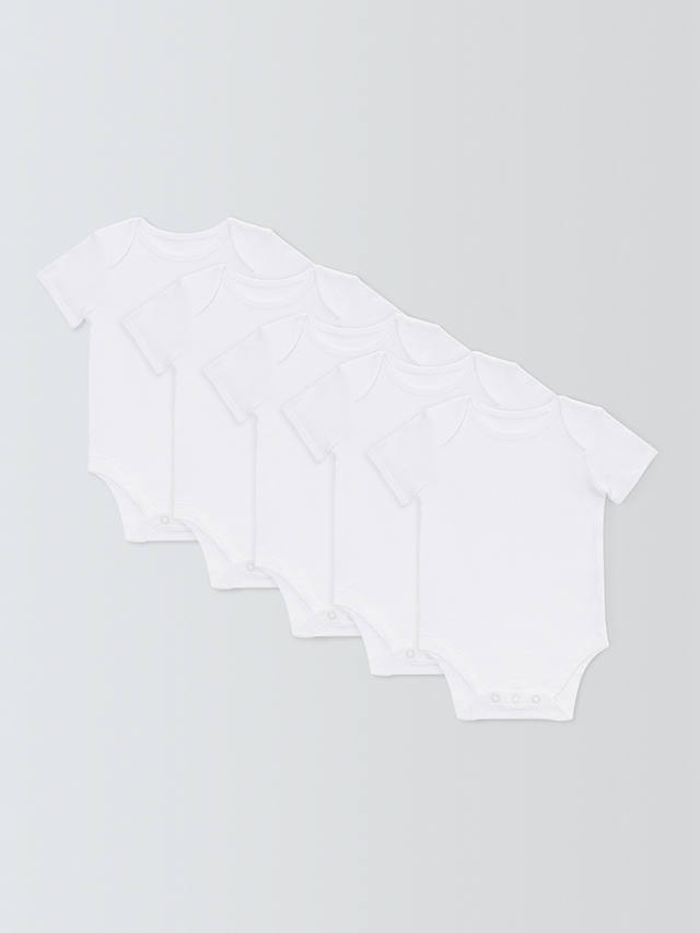 John Lewis Baby GOTS Organic Cotton Short Sleeve Bodysuits, Pack of 5, White