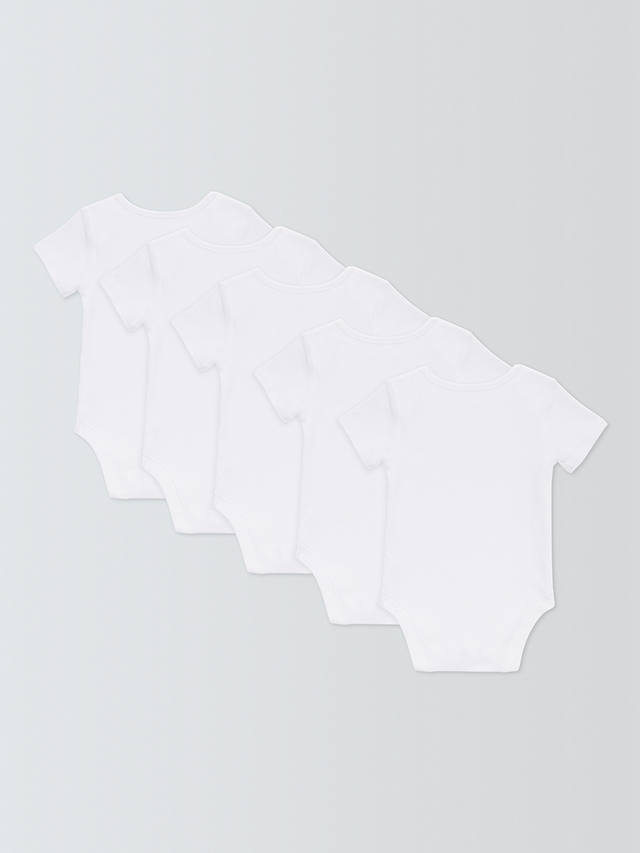 John Lewis Baby GOTS Organic Cotton Short Sleeve Bodysuits, Pack of 5, White
