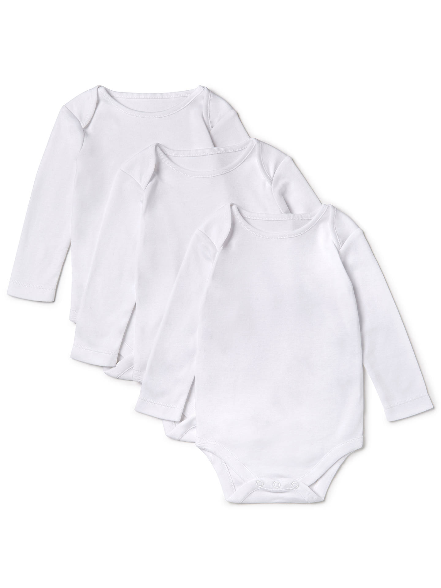 John Lewis & Partners Baby Pima Cotton Long Sleeve Bodysuit, Pack of 3 ...