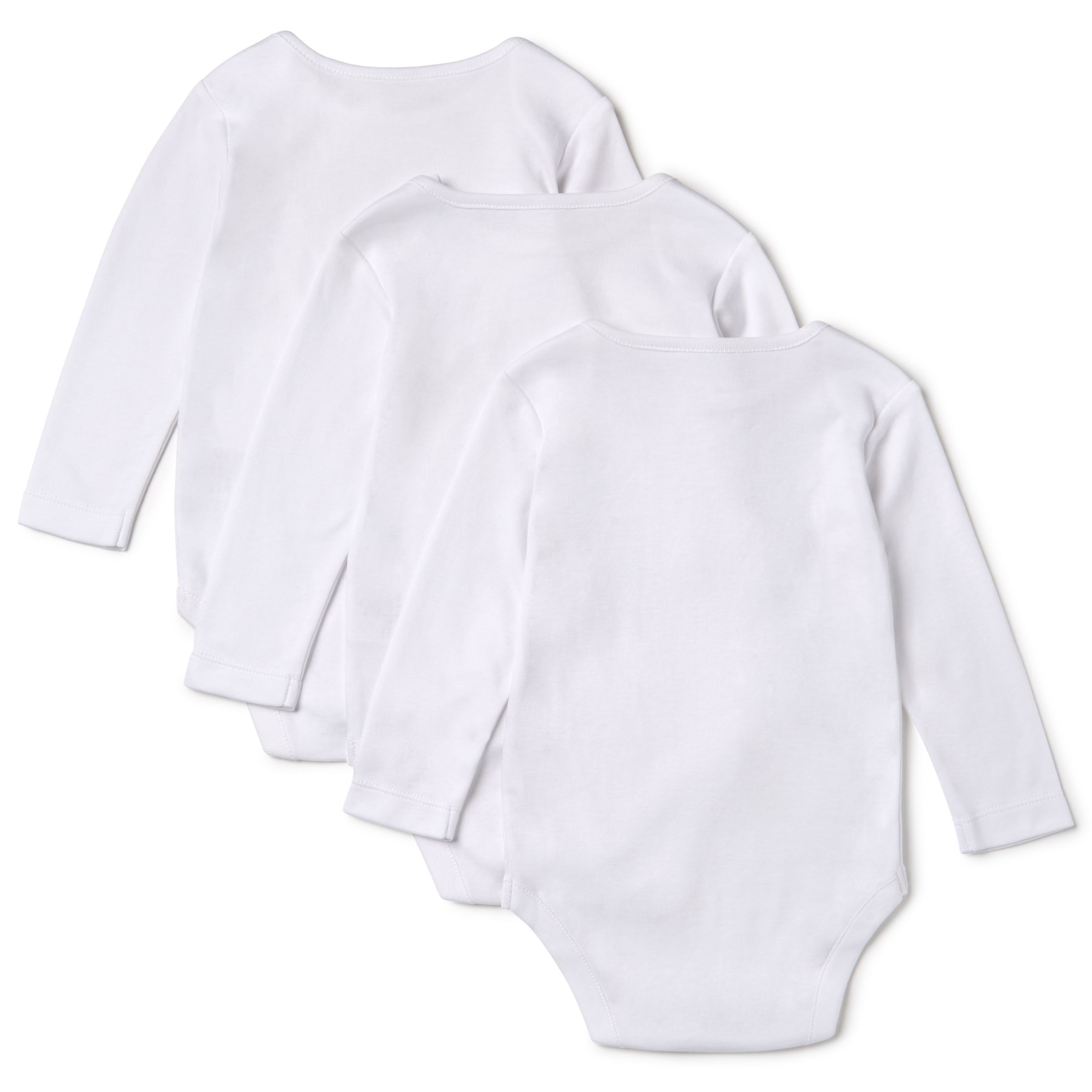 John Lewis Baby Pima Cotton Long Sleeve Bodysuit, Pack of 3, White, Early baby