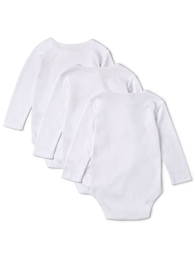 John Lewis Baby Pima Cotton Long Sleeve Bodysuit, Pack of 3, White at ...