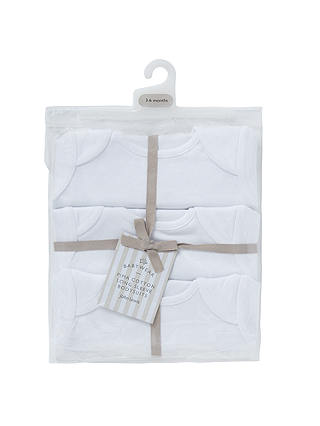 John Lewis Baby Pima Cotton Long Sleeve Bodysuit, Pack of 3, White