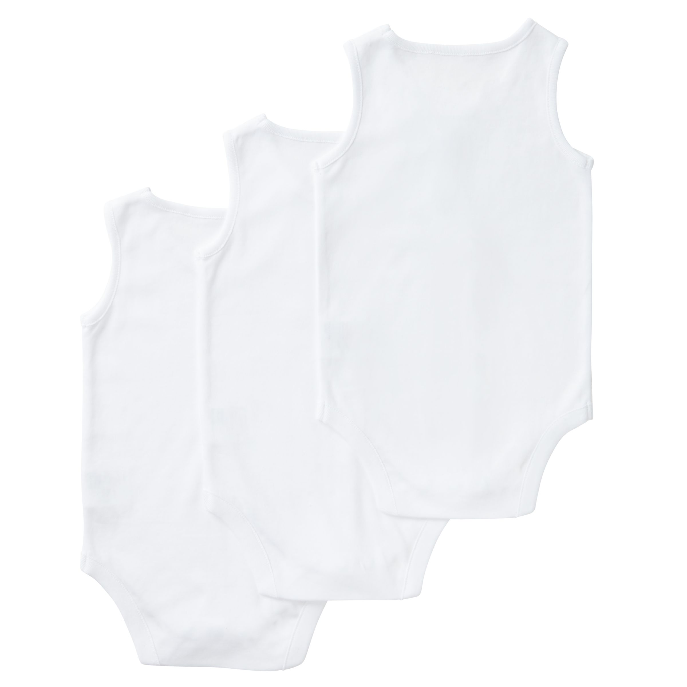 John Lewis Baby Pima Cotton Sleeveless Bodysuit, Pack of 3, White, Early baby