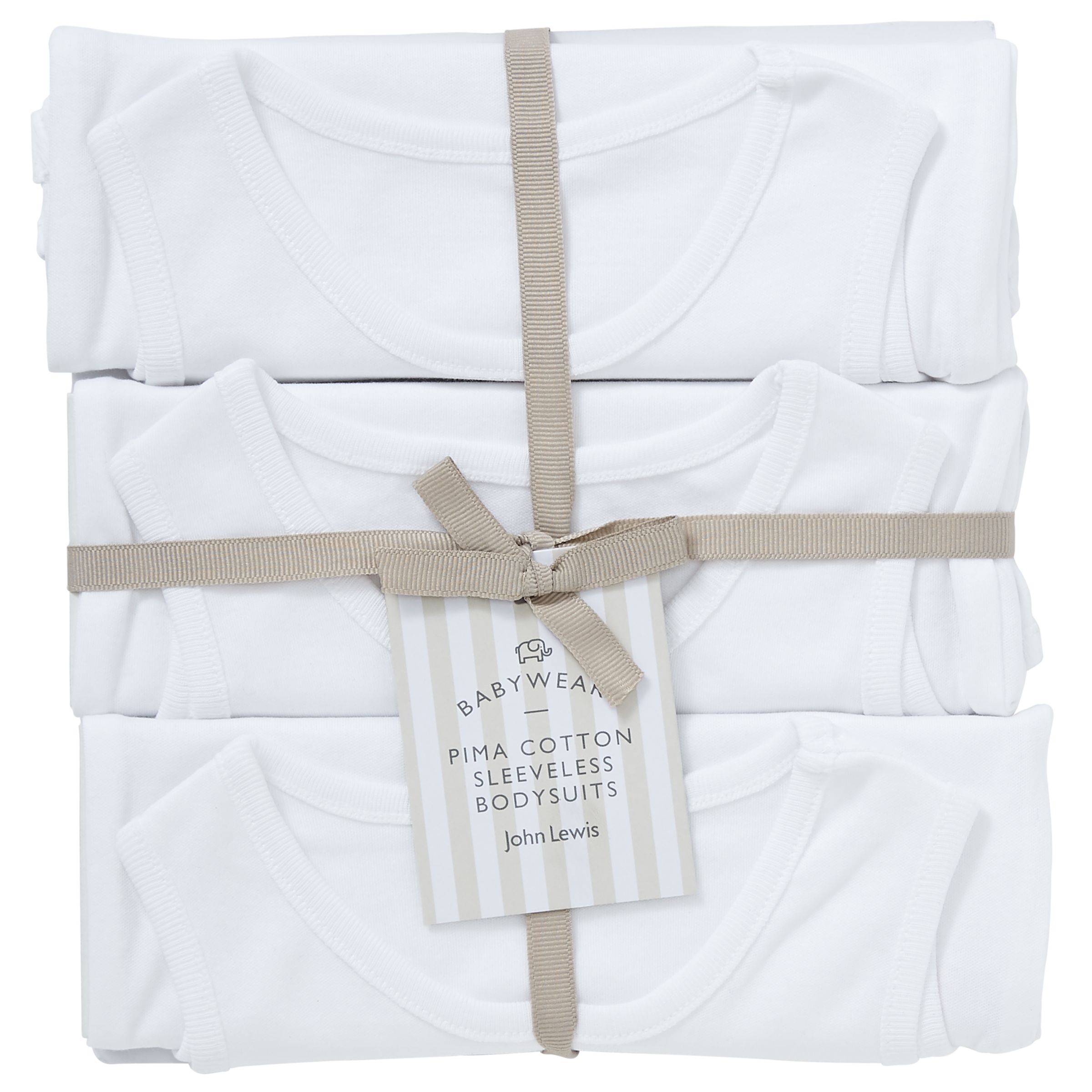 John Lewis Baby Pima Cotton Sleeveless Bodysuit, Pack of 3, White, Early baby