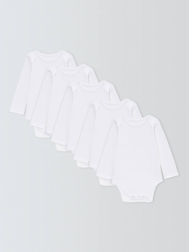 John Lewis Baby Long Sleeve GOTS Organic Cotton Bodysuit, Pack of 5, White