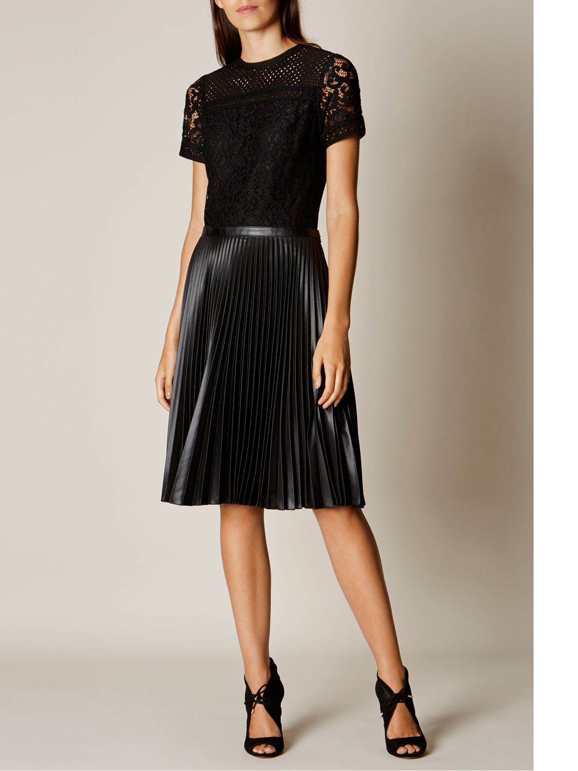 Karen Millen Wetlook Pleated Skirt at John Lewis & Partners