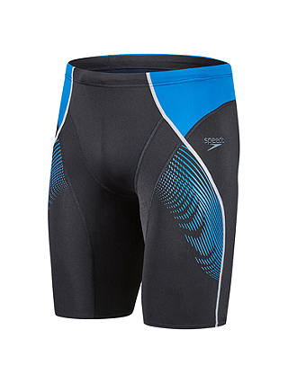 Speedo Fit Panel Jammer Swimming Shorts, Black/Blue