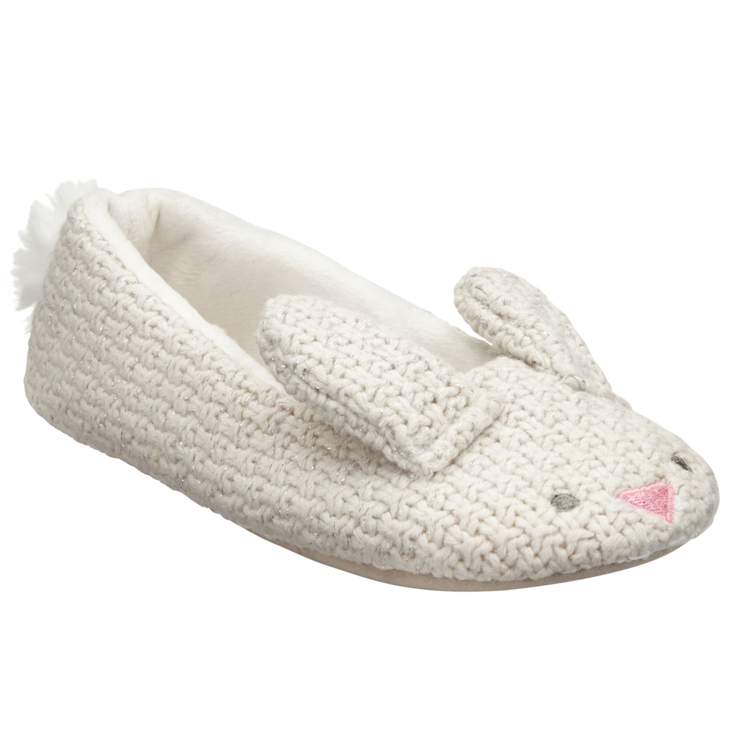 John Lewis & Partners Bunny Knitted Ballet Slippers, Cream, 3-4