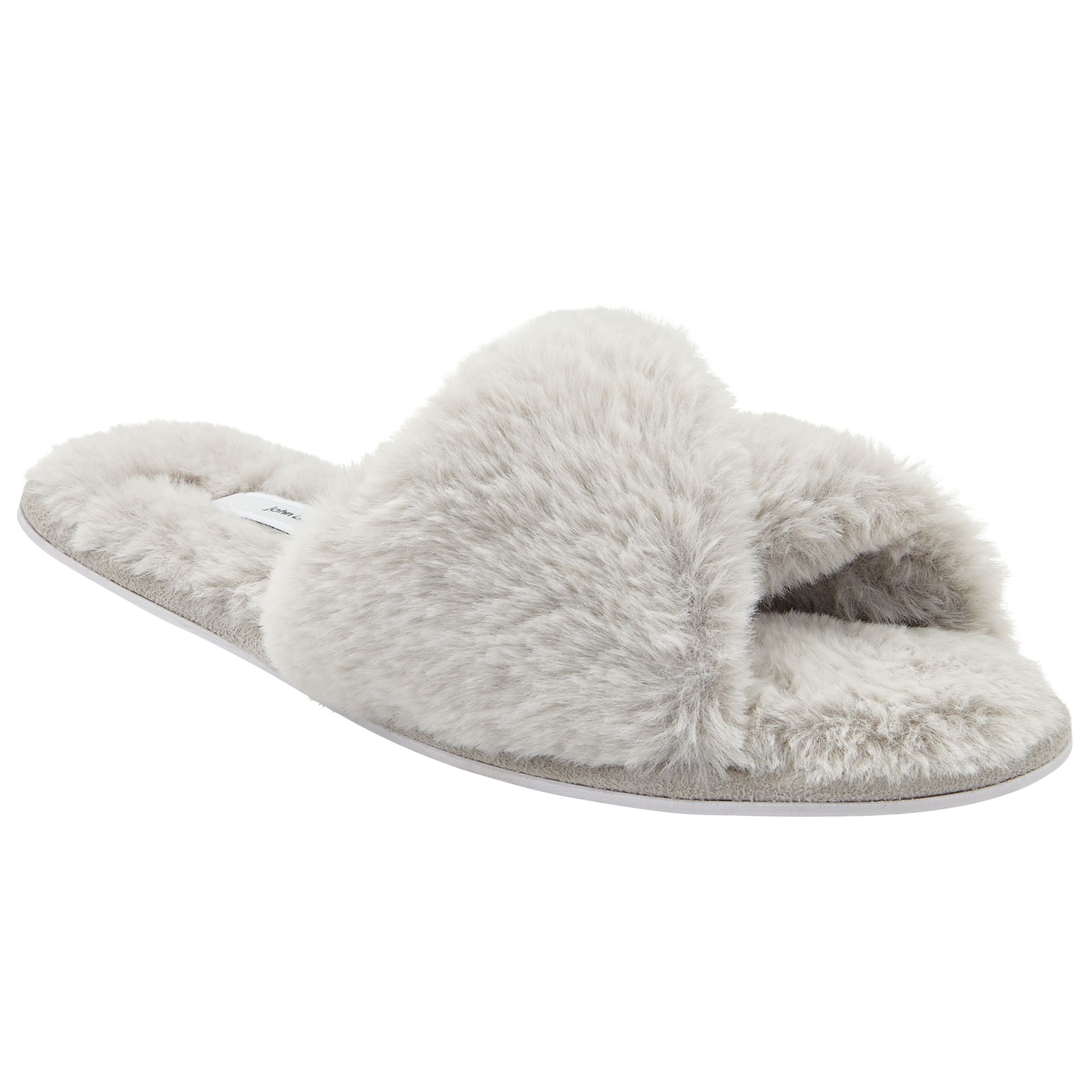 John Lewis & Partners Criss Cross Faux Fur Slider Slippers, Soft Grey, 3-4