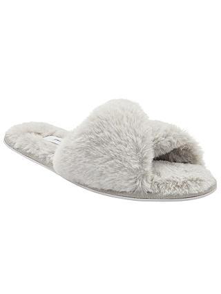 John Lewis & Partners Criss Cross Faux Fur Slider Slippers, Soft Grey
