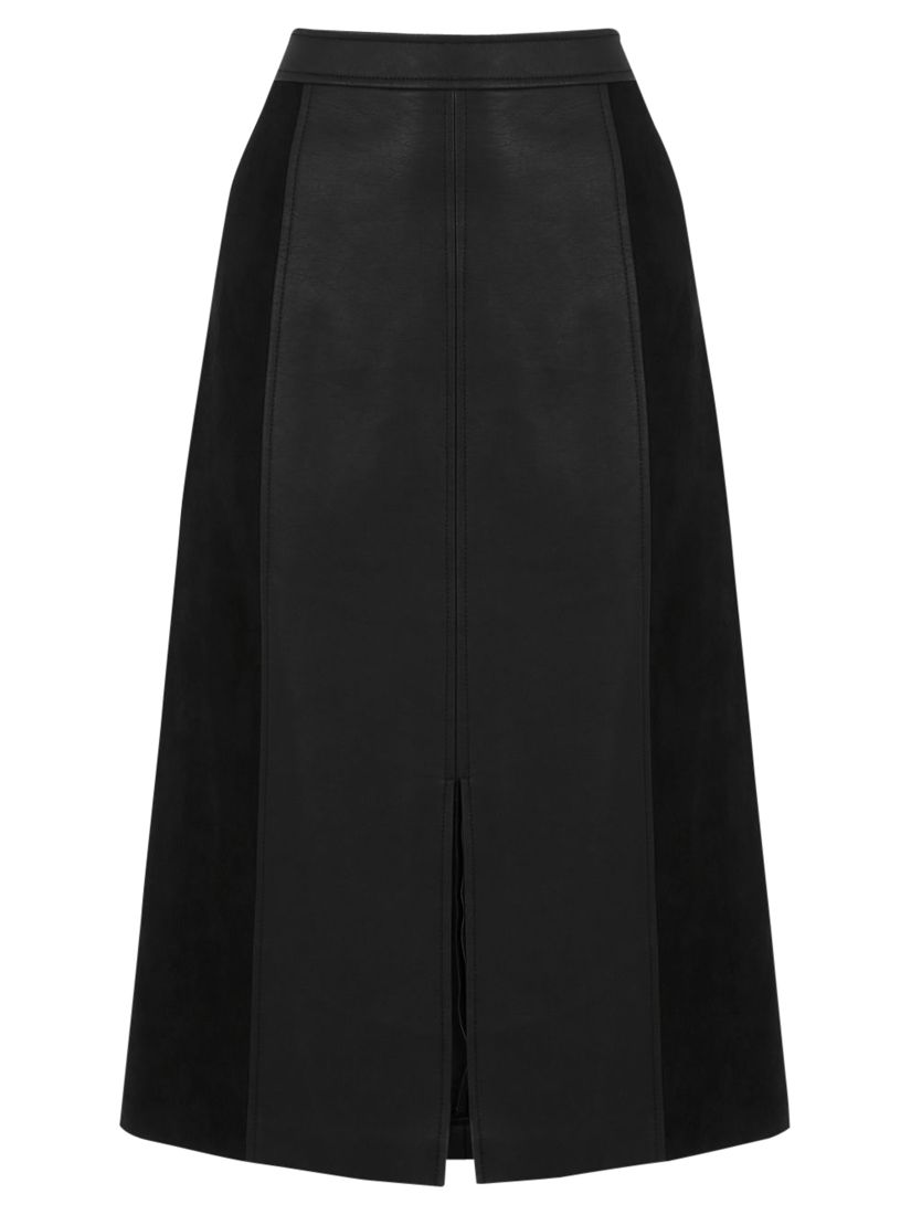 Oasis Suedette And Faux Leather Midi Skirt, Black
