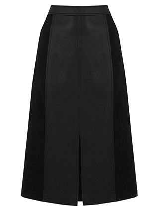 Oasis Suedette And Faux Leather Midi Skirt, Black