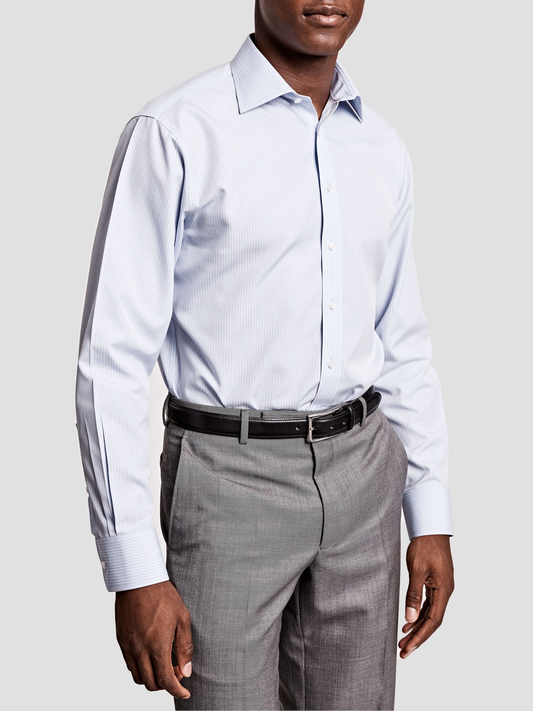 Thomas Pink Patterson Stripe Slim Fit Shirt, Pale Blue/Pink