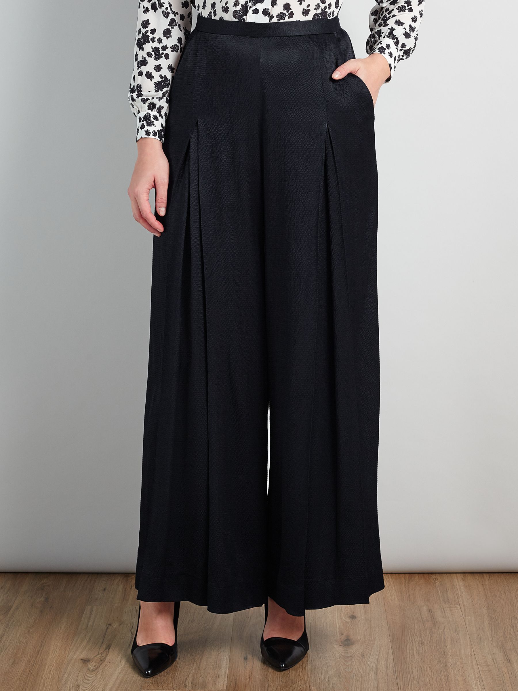Bruce by Bruce Oldfield Wide Leg Textured Trousers, Black at John Lewis ...