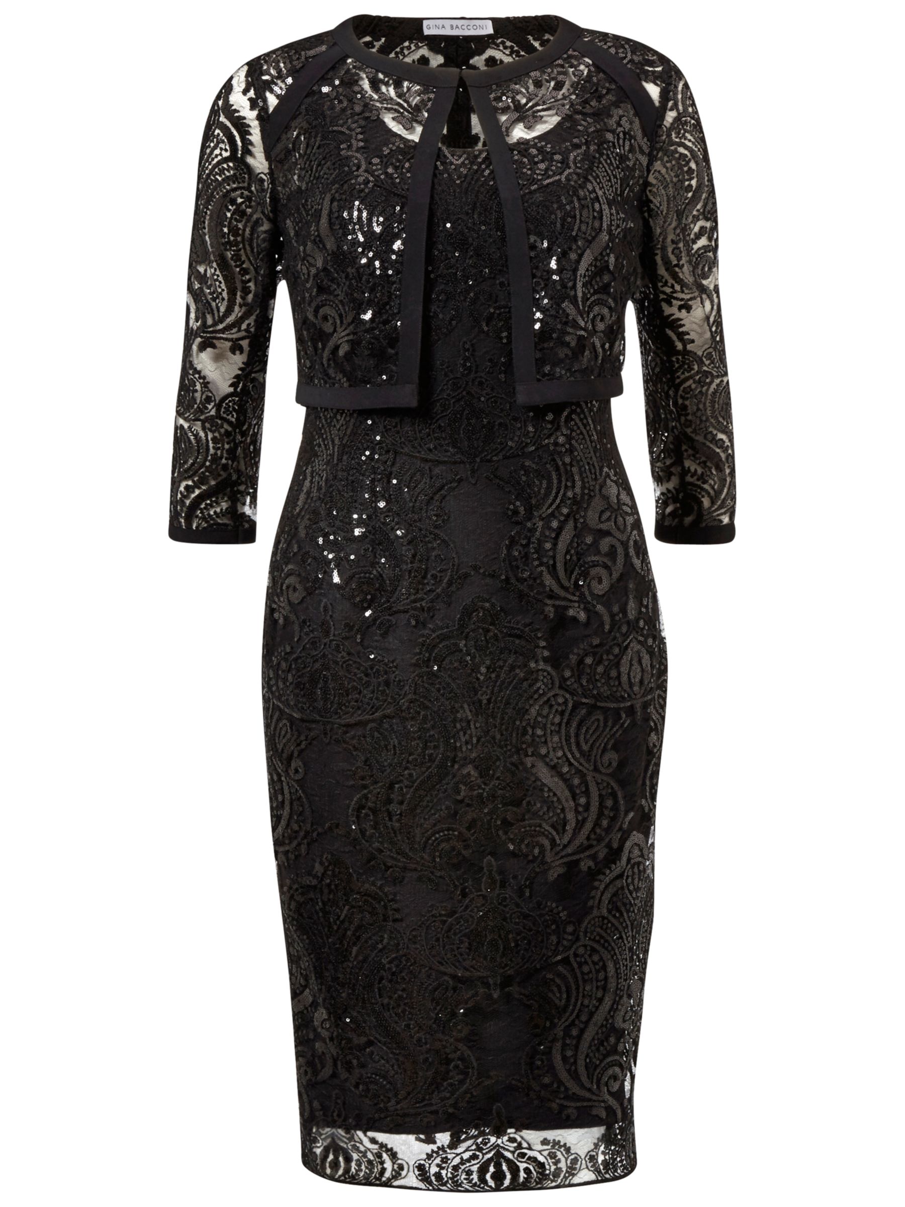 Gina Bacconi Baroque Sequin Dress And Jacket, Black