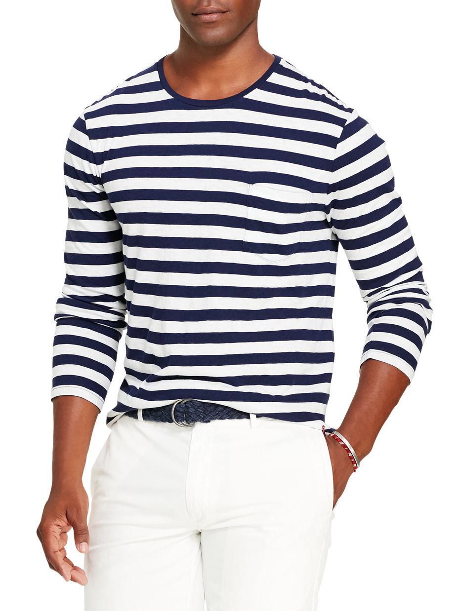 Polo Ralph Lauren Striped Long Sleeve T-Shirt, Cruise Navy/White