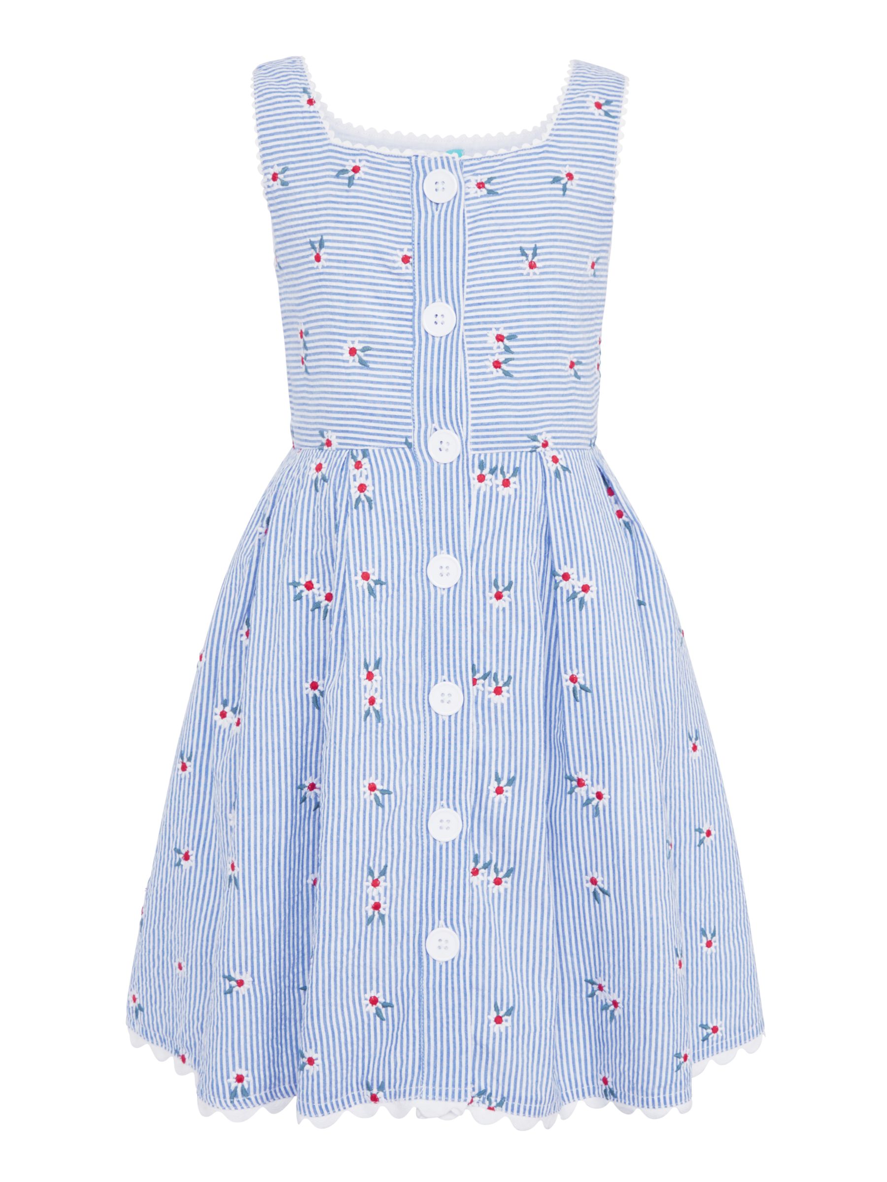 John Lewis Girls&#39; Seersucker Stripe Floral Button Through Dress, Blue at John Lewis & Partners