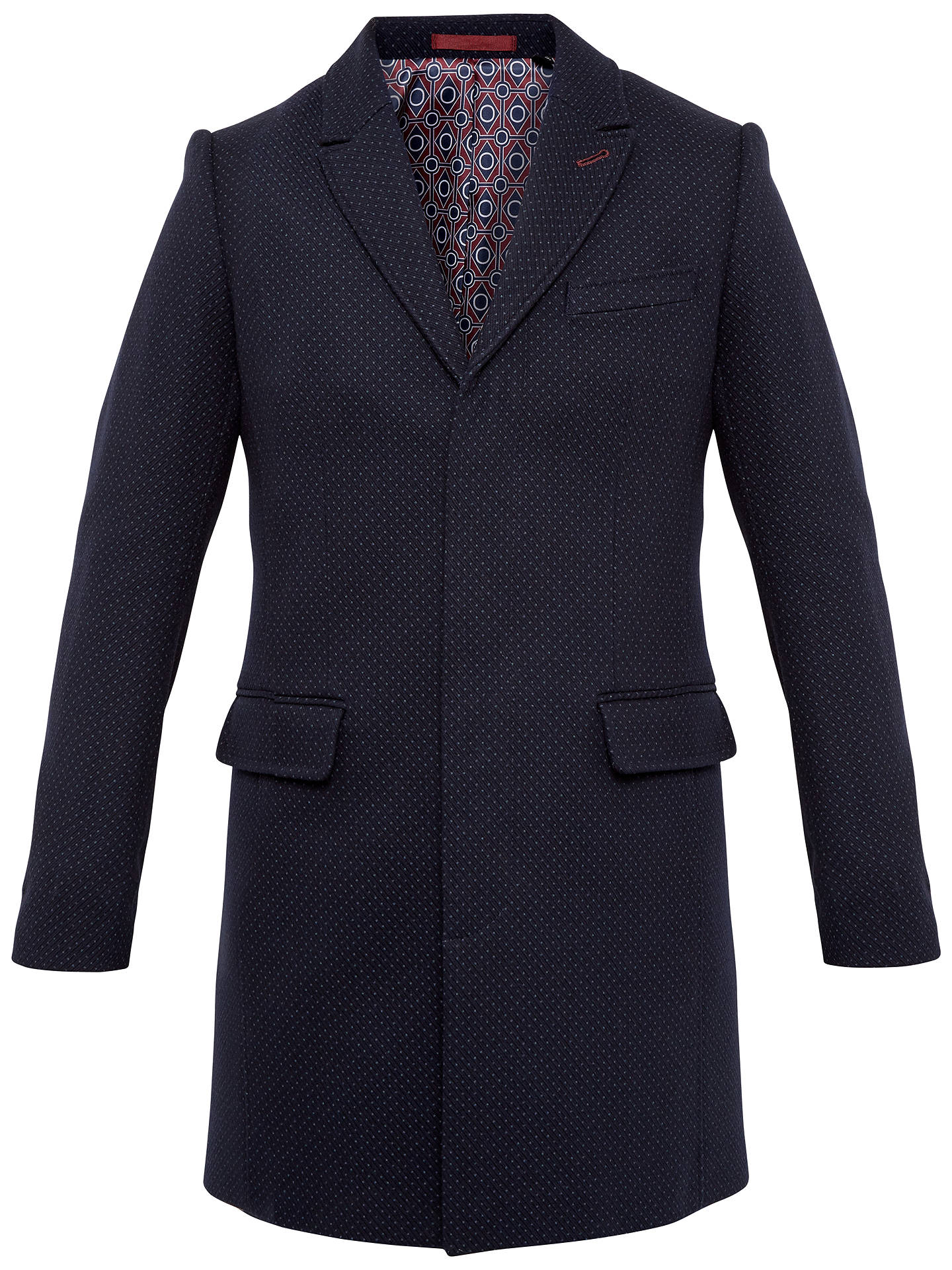 Ted Baker Rascot Spotted Twill Overcoat, Navy at John Lewis & Partners