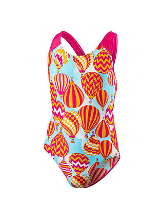 Speedo Girls' Splashback Balloon Print Swimsuit, Pink/Orange