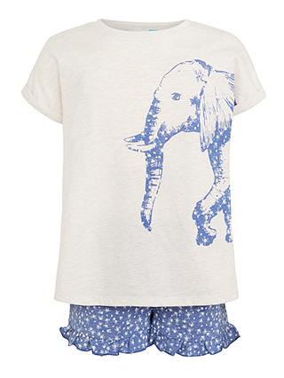 John Lewis & Partners Children's Elephant and Disty Print Shortie Pyjamas, Navy/White