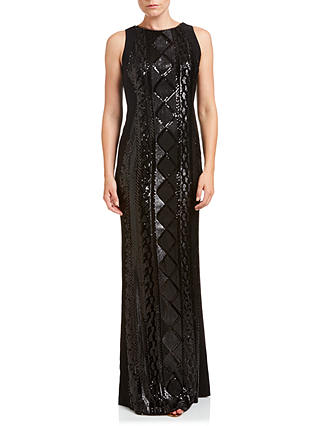 Adrianna Papell Sleeveless Cable Sequin Cocktail Gown, Black
