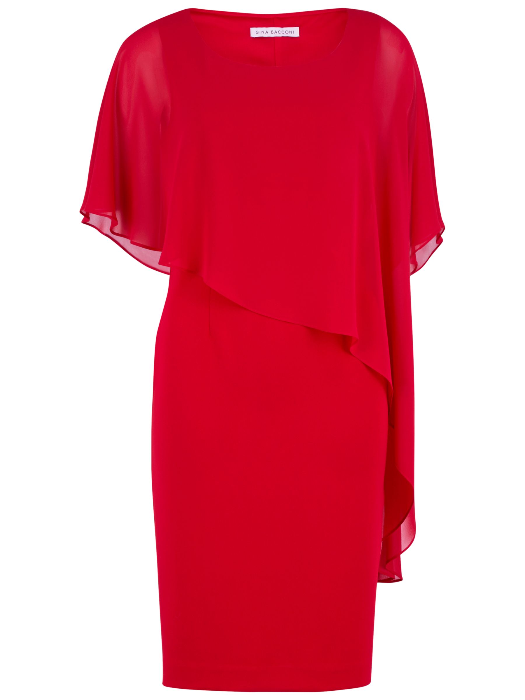 Gina Bacconi Moss Crepe Dress And Chiffon Cape, Red, 10