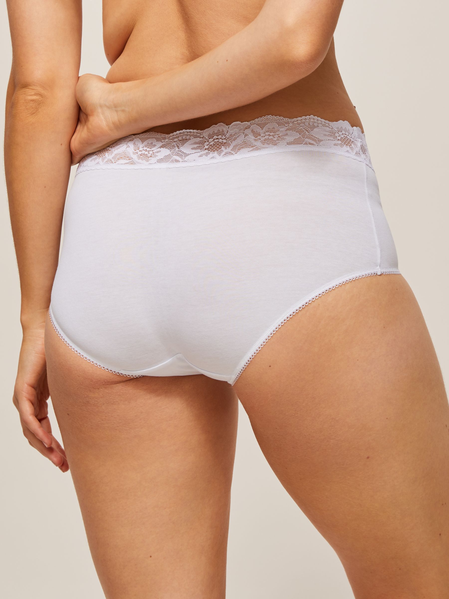 John Lewis ANYDAY Lace Trim Tanga Knickers, Pack of 3, White at