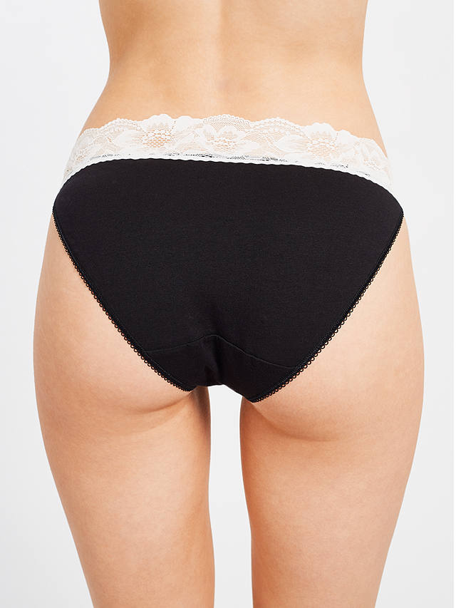 John Lewis ANYDAY Lace Trim Tanga Knickers, Pack of 3, Black/Cream