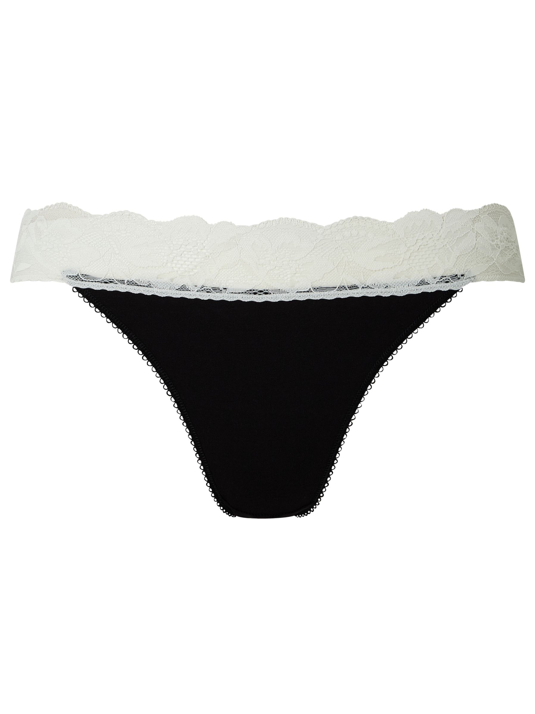 John Lewis ANYDAY Lace Trim Tanga Knickers, Pack of 3, Black/Cream, 14