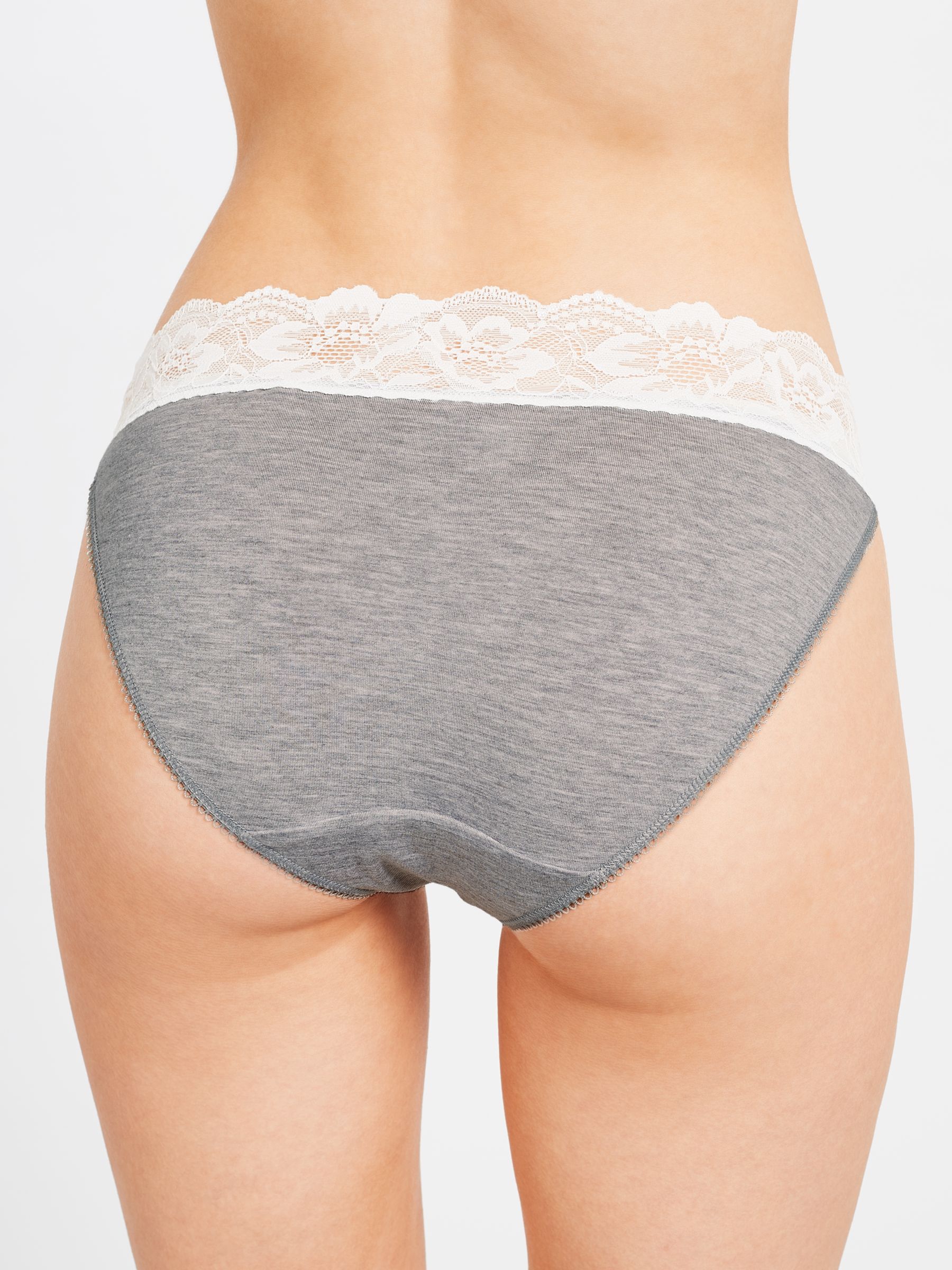 John Lewis ANYDAY Lace Trim Tanga Knickers, Pack of 3, Grey Marl/Cream, 10