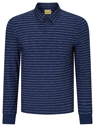 JOHN LEWIS & Co. Stripe Long Sleeve Polo Shirt, Indigo