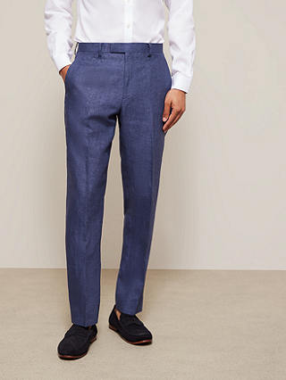 John Lewis Linen Regular Fit Suit Trousers, Indigo Blue