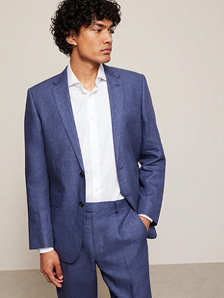 John Lewis Linen Regular Fit Suit Jacket, Indigo Blue