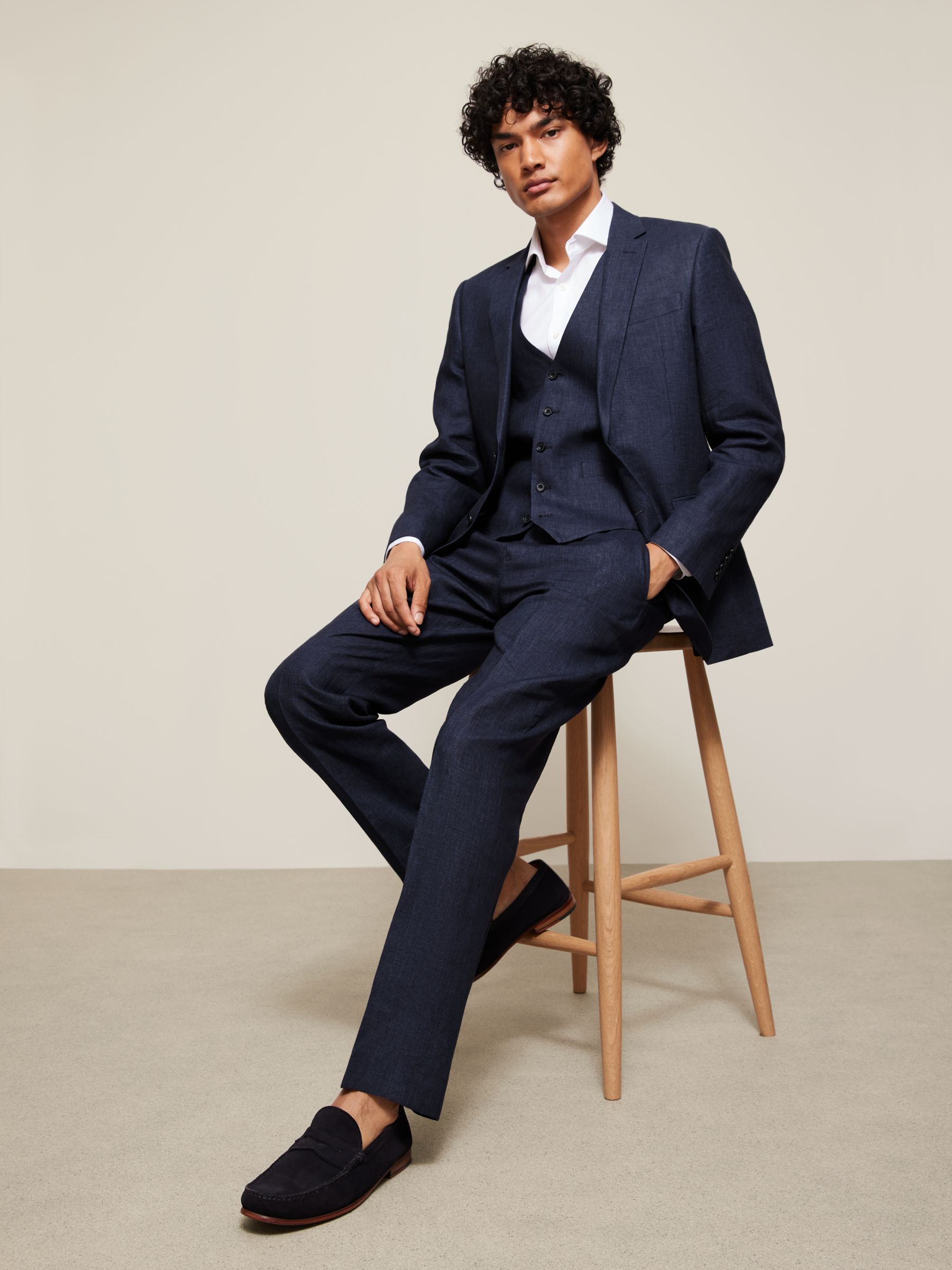 John Lewis & Partners Linen Regular Fit Suit Trousers, Navy at John ...