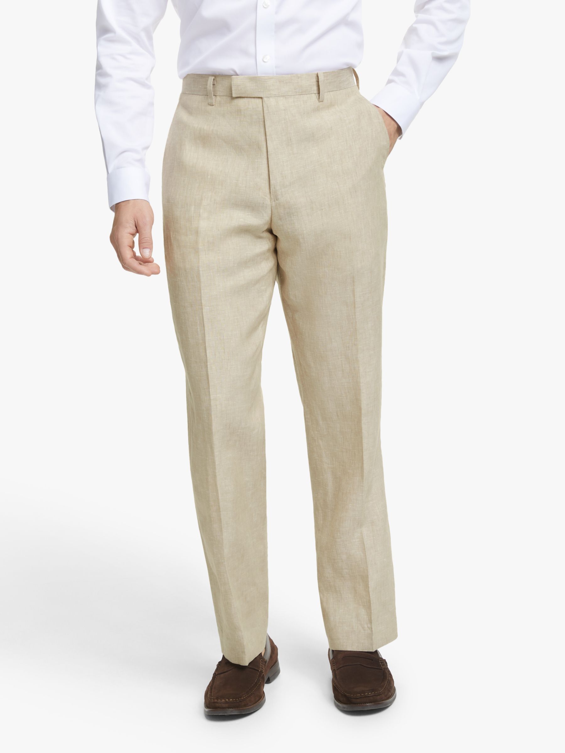John Lewis & Partners Linen Regular Fit Suit Trousers, Stone at John ...