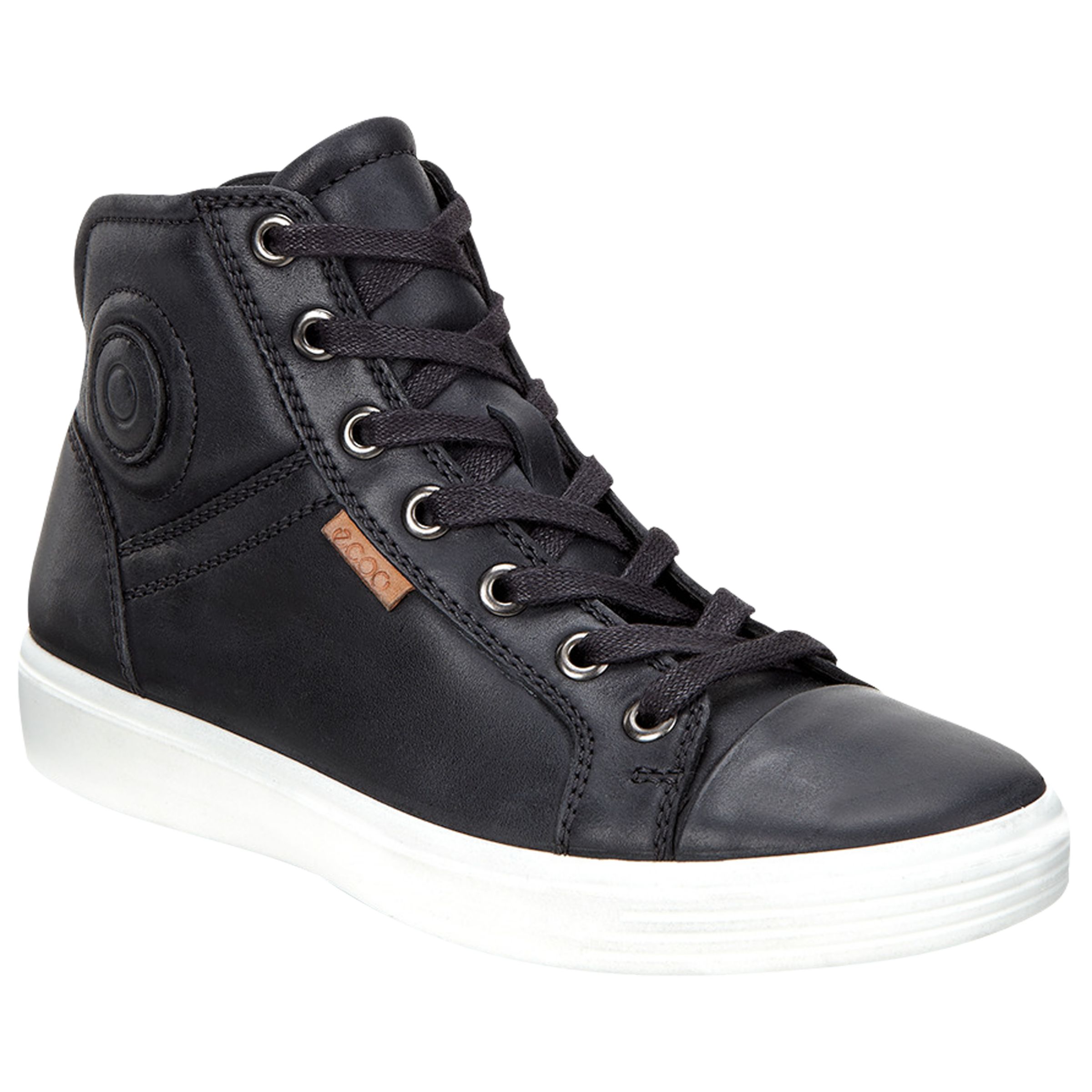 ECCO Children's First Mid-Cut Lace-Up Leather Trainers, Black at John ...