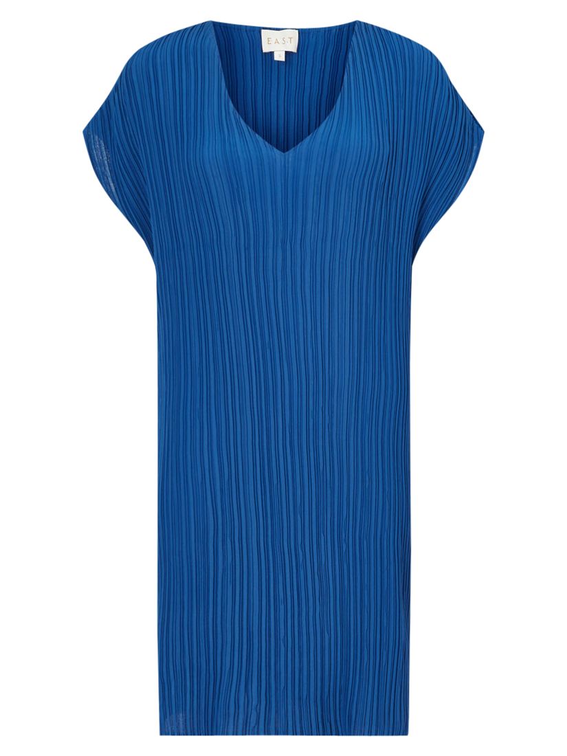 East V Neck Pleat Tunic Dress, Cobalt, L