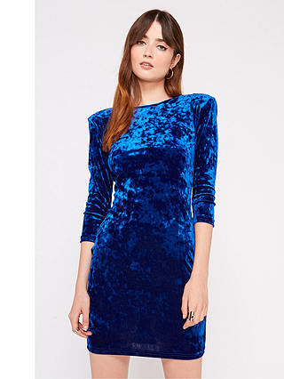 Miss Selfridge Long Sleeve Velvet Dress, Dark Blue