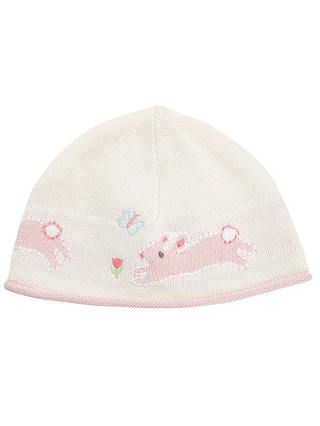 John Lewis & Partners Baby Knit Intarsia Bunny Hat, Cream