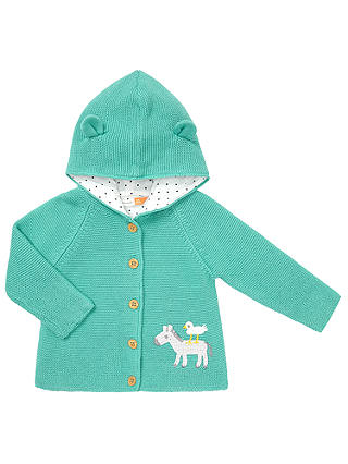 John Lewis & Partners Baby Knitted Donkey Hooded Cardigan, Aqua
