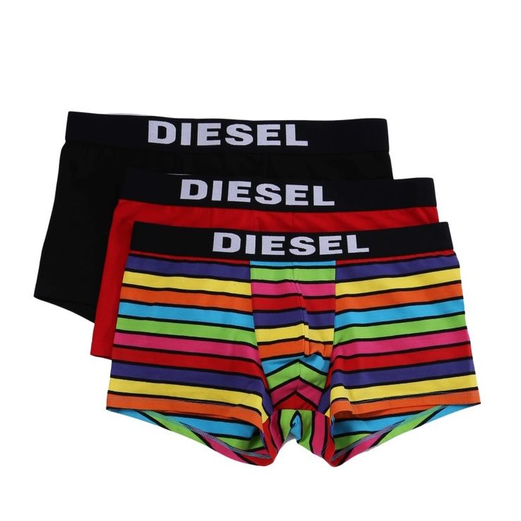 Diesel Rainbow Plain Stripe Trunks, Pack of 3, Black/Red/Multi